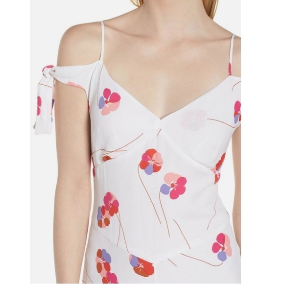 Lewit Tie Sleeve Off Shoulder Floral Asymmetrical Maxi Dress White Pink Size 8 - Picture 13 of 16